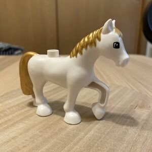 Lego Duplo Princess White Horse Toy Figure for Royal Castle Gold Mane and Tail